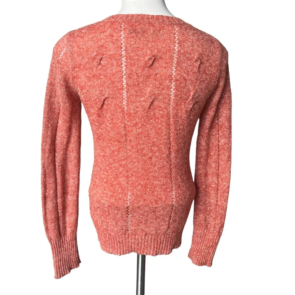 Prana Heathered Coral Orange Cable Knit Pullover Long Sleeve Sweater, Sz L - Picture 6 of 12